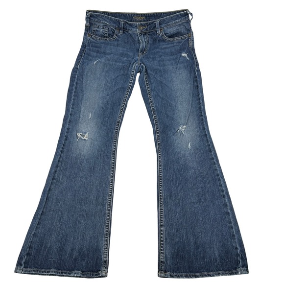 Silver Jeans Aiko Jeans Women's 32x33 Distressed Bootcut Medium Wash Denim - Picture 1 of 12